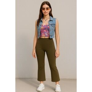 YAXII Olive Brown Viscose Stretch Flare Pants Size S Soft Knit Cozy Lounge Boho